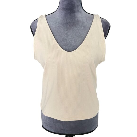 Abercrombie & Fitch Soft A&F Collection Ribbed Beige Tank Top Women XL Made In V - Picture 1 of 4
